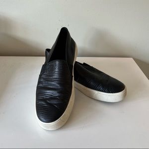 Vince Berlin Snake Embossed Black Leather Slip On Sneakers